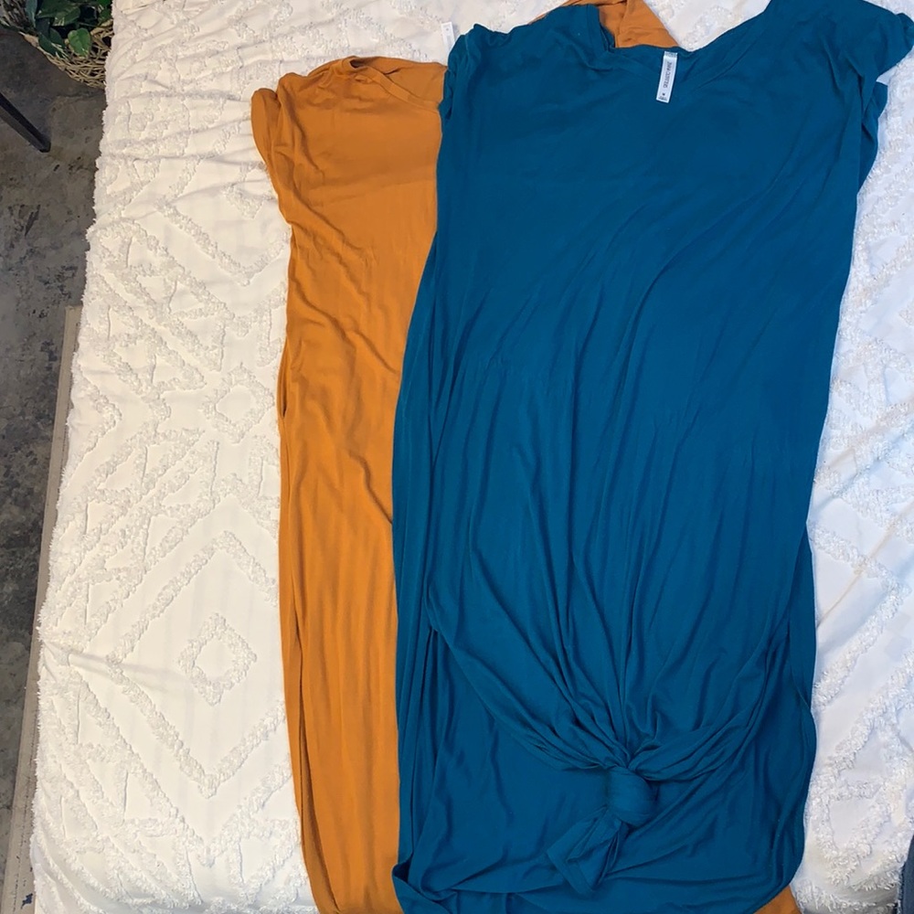 Yellow and blue long dresses